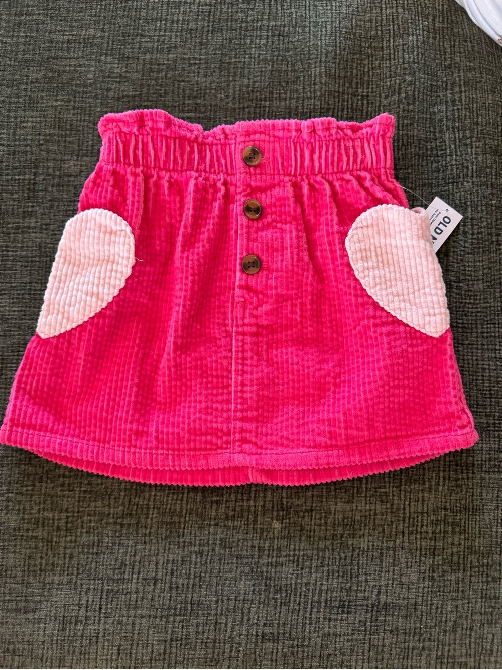 Old Navy Bright Pink Corduroy Skirt with Light Pink Heart Pockets